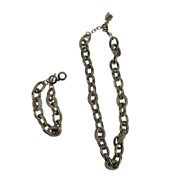Coldwater Creek Goldtone Necklace & Bracelet Chunky Linked Statement Rhinestone - Picture 1 of 10